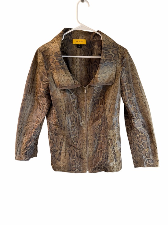 St. John Jackets & Blazers - St. John Brown Snake-Print Leather Zip Jacket